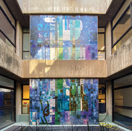 Figure 22. Yad-Labanim Kfar Saba: Eva Kaufmann’s oeuvre—glazed tiles wall; photo: author, 2022.