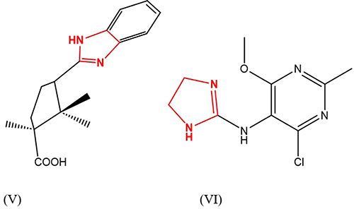 Figure 3 Diacamph structure (V), moxonidine structure (VI).