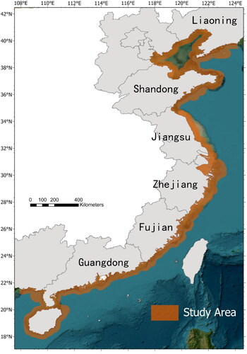 Figure 2. The study area of offshore China.