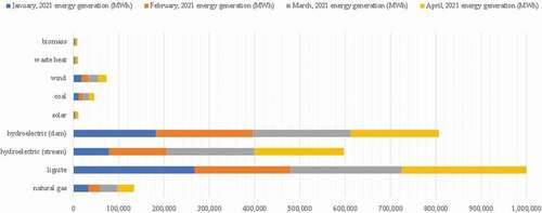 Figure 10. Distribution of energy production (MWh) of Kahramanmaraş City’s licensed power plants according to resources (2021).