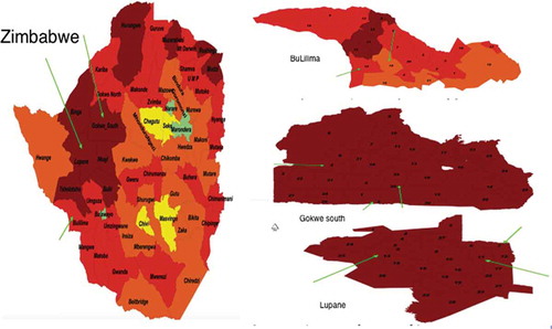 Figure 1. Maps showing the study area locations in Zimbabwe