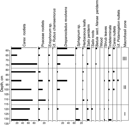 Figure 7. Results of macrofossil analysis of center core 12P-1707-1