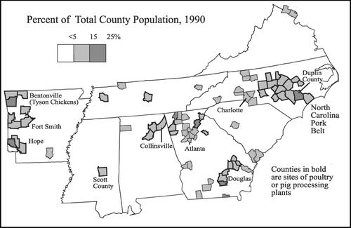 Figure 7 Hispanic population of the South, 1990.