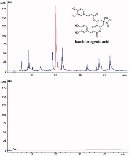 Figure 2. HPLC profiles of (a) AAF extract and (b) AAFC-CDs solution.