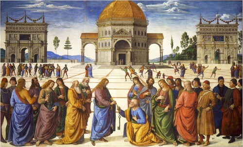 Figure 1. Renaissance centralised plan church, The Delivery of the Keys to Saint Peter, 1481–1482, by Pietro Perugino, Wikimedia Commons, in the public domain