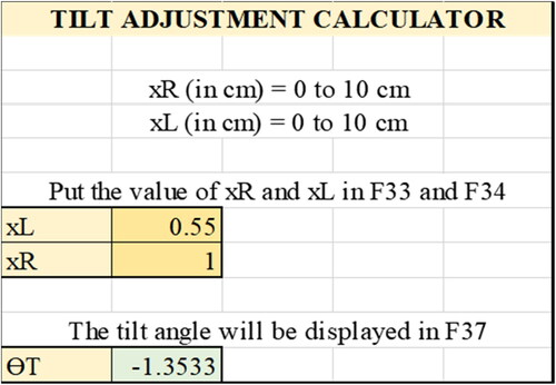 Figure 13. Tilt adjustment calculator.