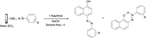 Scheme 4. Diazo coupling of aryl diazonium salts with 1-naphthol under solvent-free conditions.