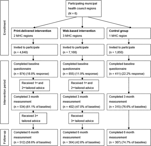 Figure 2. Flow diagram of the selection, enrolment and participation of respondents.Note: Percentages are reported in contrast to the number of baseline participants