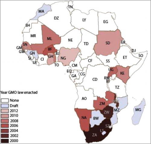 Figure 2: Timing of biotechnology legislation enactment in Africa