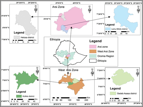 Figure 1. Geographical location of the study area (Arsi and West Arsi zones).