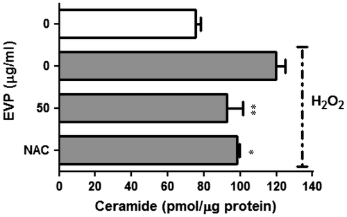 Fig. 4. Effect of EVP on ceramide level in H2O2-induced oxidative stress in C2C12 myoblasts.