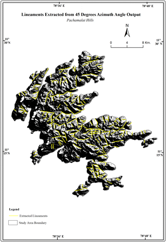 Figure 4a. Lineaments extracted by 45 degree azimuth angle.