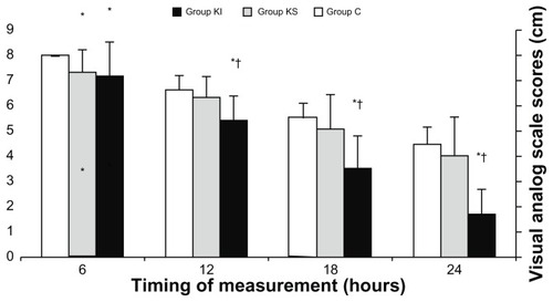 Figure 2 Visual analog scale scores at 6, 12, 18, and 24 hours after surgery.