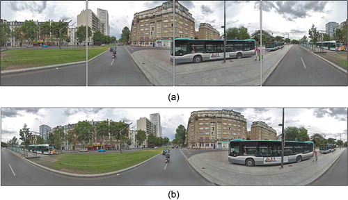 Figure 1. Two forms of street view imagery: (a) natural view; (b) panoramic view.