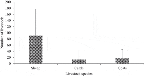 Figure 1. The average number of livestock kept by farmers involved in winter forage cultivation in parts of the Eastern Cape.