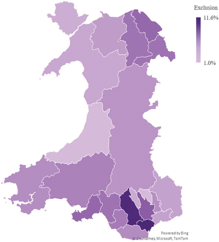 Figure 3. Average rate of school exclusions by local authority in Wales