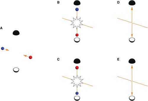 Figure 2. Collisions between distinguishable particle. See main text for description.