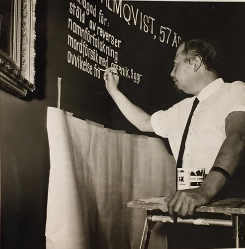 Fig. 7. After trying different options, Mörk and Stavenow-Hidemark decided to use varying styles of handwriting on the walls, styles that were “animated, yet easy to read” while also reflecting the content. The texts were created by professional sign writers at Dohrns reklambyrå. Photo: 1966, Nordiska museets arkiv.