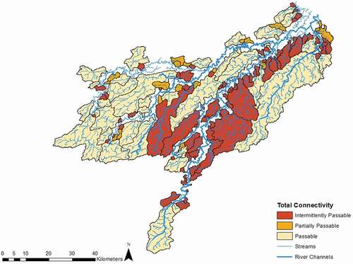Figure 7. Total connectivity of catchments in the FCW