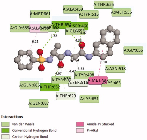Figure 5. Representation of the chemical interactions of 7g with the amino acid residues of 2Y2G.