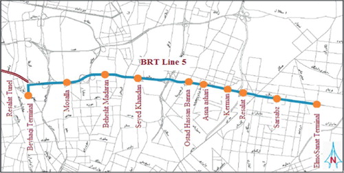 Figure 2. Opened BRT route 5 from Science and Technology University to the Beyhaghi terminal.