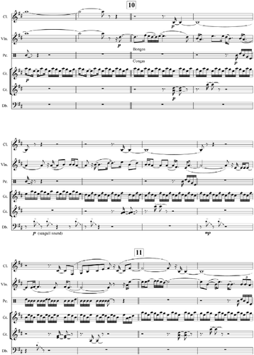 Figure 14 Excerpt from Tropic. Note: Showing the Estatico Melody (of Torres Strait origin) and Sculthorpe's archetypal techniques for harmonizing pentatonic melodies.