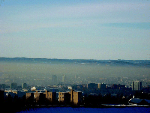 Figure 5. Smog covering the inner districts of Oslo on a calm winter day in 2011. Photograph by the author.