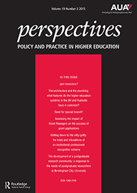 Cover image for Perspectives: Policy and Practice in Higher Education, Volume 19, Issue 3, 2015
