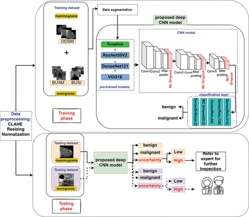 Figure 1. A general overview of the proposed uncertainty-aware deep learning-based CAD system in breast cancer classification.