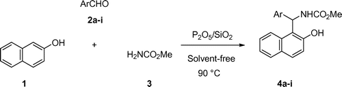 Scheme 1. P2O5/SiO2 catalyzed synthesis of carbamatoalkyl naphthols.
