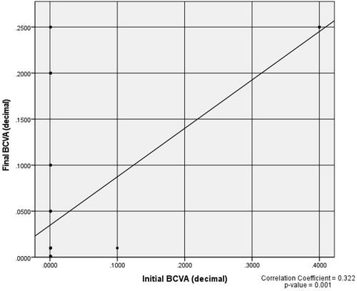 Figure 4 Spearman correlation between initial BCVA and final BCVA.