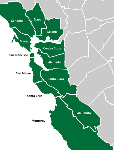 Figure 1. Map of 12-county greater San Francisco Bay Area.