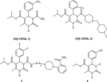 Scheme 1 Four of these related heterocyclic compounds 3,4-dihydropyrimidin-2-(1H)-ones (DHPMs) that have pharmacological properties are illustrated above.
