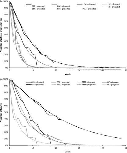 Figure 4 Visual fit of reconstructed and/or observed KM curves and parametric functions.