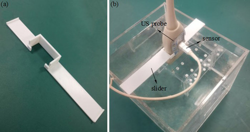 Figure 2 (A) 3D printed slider. (B) The slider controlled the direction of the US probe.