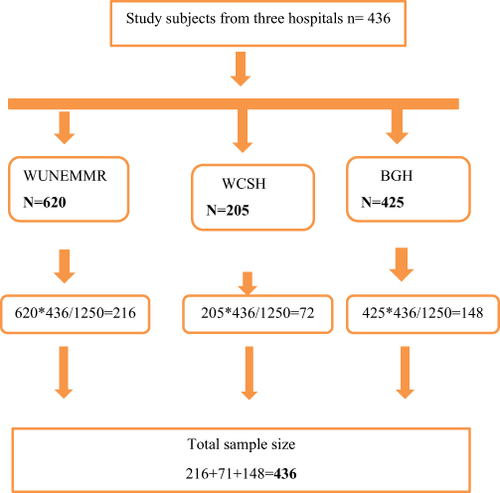 Figure 1 Schematic presentation of sampling procedure for assessing prevalence of anxiety and associated factors among clients on HAART in selected public hospitals of southern Ethiopia, 2021.