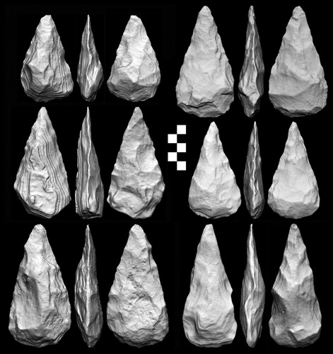 Figure 6. Ferruginous sandstone handaxes from Khall Amayshan 4 Assemblage B (NE Lake).