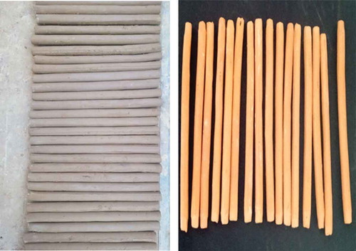 Figure 2. Pottery rods during the drying phase and after the firing phase