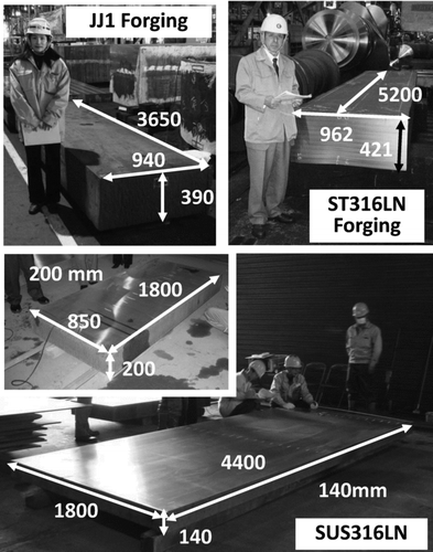 Figure 20 Trial fabrication of the TF coil casing steel block. Note: The JJ1, ST316LN, and SS316LN are developed for high performance at cryogenic temperatures