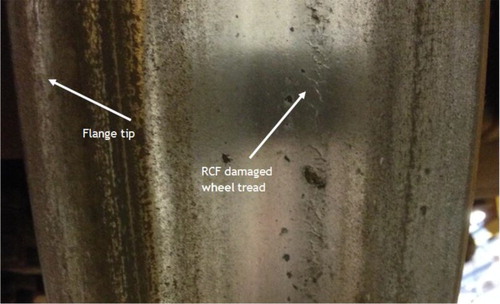 Figure 1. Wheel tread with RCF crack damage.