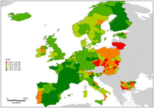 Figure 4. Power by NUTS regions. The classification is based on a ‘natural breaks’ optimization.