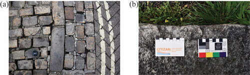 FIG. 6 Buckinghamshire sarsen products: (a) setts and kerbstones in Market Place, Aylesbury; (b) a corner-stone at Holy Trinity Church, Prestwood retaining two wedge-pit scars (photographs © author).