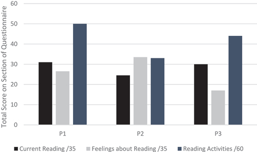 Figure 5. Comparison of the three individuals with aphasia on the three sections of the CARA questionnaire.