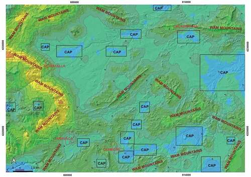 Figure 10. Spatial distribution of the temperatures estimated by the combination of the MODIS and VIIRS LST products. Identification of CAPs with high resolution thermography in the southeastern interior of Spain (province of Murcia).