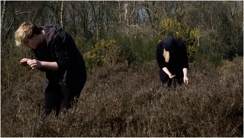 Figure 1. Siobhan O’Neill. In-Common Sites. Performance for film co-created with the Sprowston Youth Engagement Project, Mousehold Heath, Norwich. 2021. Image: Annis Joslin. (film still).