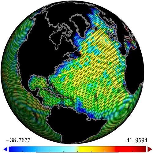 Figure 17. Global hexagon pixel OS data with continental coastline lines.