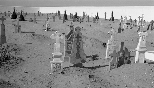 Figure 3. Mbali graveyard formerly known as 'Cemitério Indígena de Moçâmedes', in present day Namibe. Source: Archive of the National Museum of Ethnology, Lisbon, series “Trabalhos de Capo Angola 1967 - António Carreira”, positive reproduction from the negative album “Negativos do dossier A-192 A-216”.