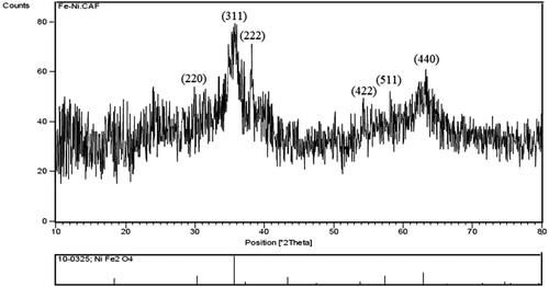 Figure 1. X-ray diffraction pattern of biogenic NiFe2O4 nanorod particle.