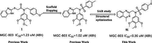 Figure 1. Design of N-aryl sulphonamide-quinazoline derivative 9i as an anticancer agent in this work .