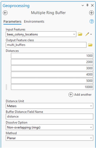 Figure 23. The dialog box of the multiple ring buffer tool.